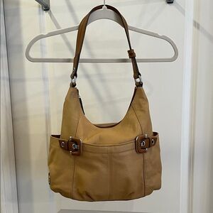 Tignanello Tan Shoulder Bag with Buckle Accents